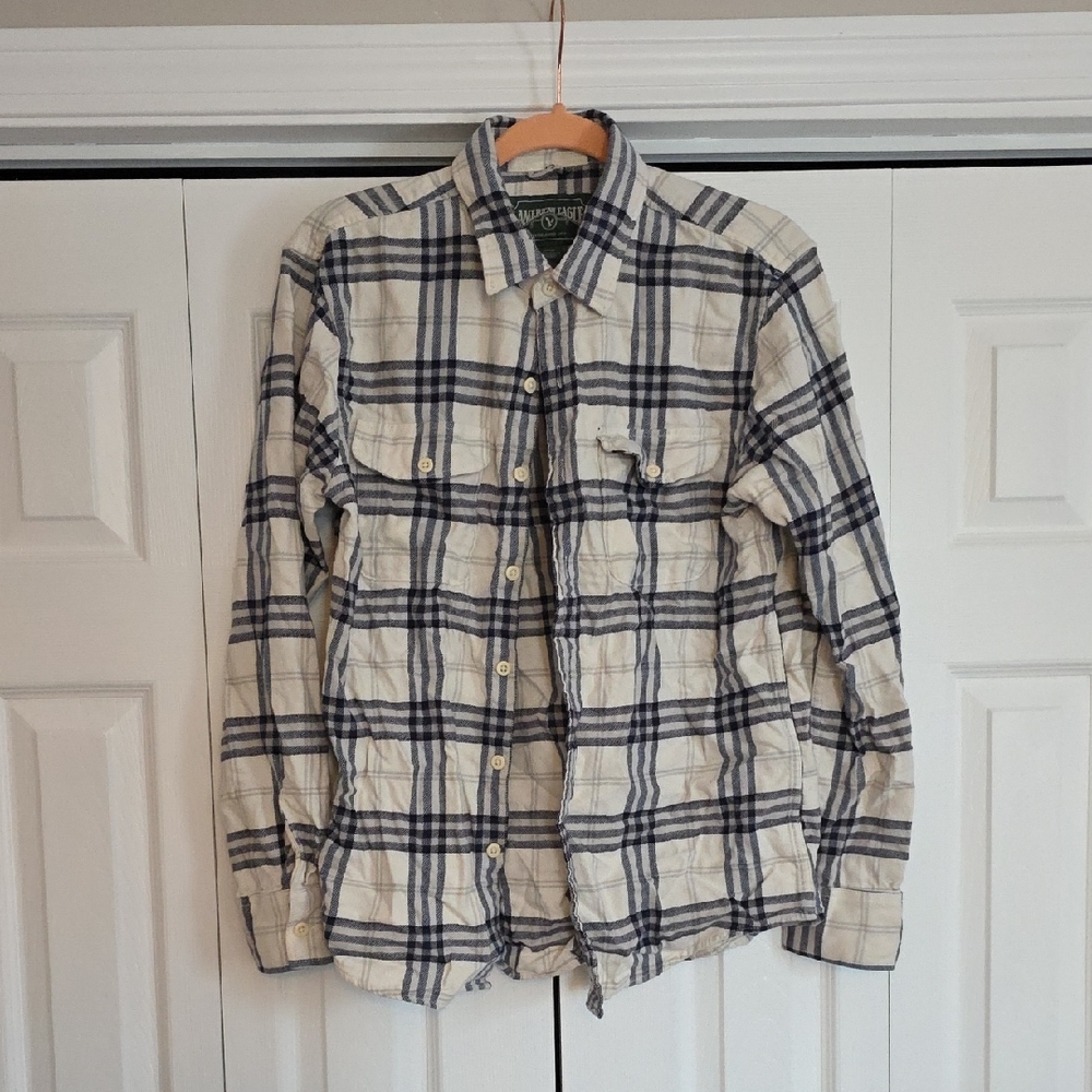 American Eagle Outfitters Blue and Cream Plaid Shirt